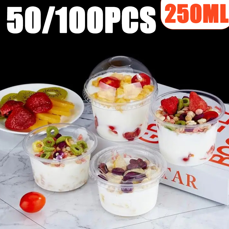 Sauce Dipping Cup - ถ้วยพลาสติกใส่น้ำพุดดิ้งแบบใช้แล้วทิ้ง ขนาด 250 มล. พร้อมฝาปิด สำหรับไอศกรีม