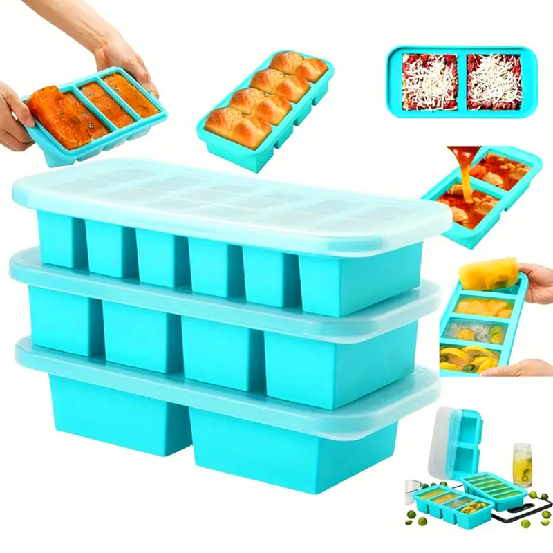 Meal Prep Template - แม่พิมพ์ซิลิโคนสำหรับแช่แข็งแบบ 2 หรือ 3 ช่อง พร้อมฝาปิด