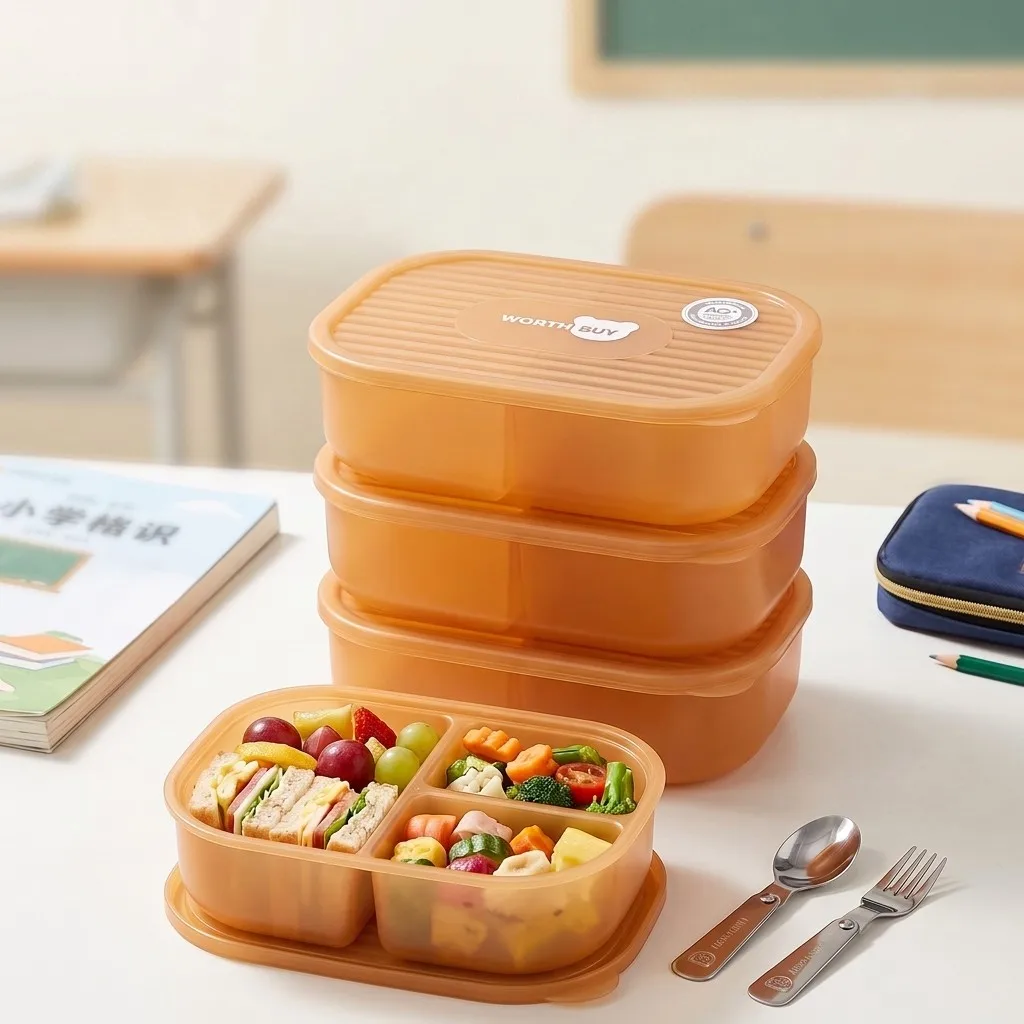 Meal Prep Or Prep Meal - กล่องเบนโตะพลาสติกสไตล์ญี่ปุ่น สำหรับเด็กและผู้ใหญ่ กล่องอาหารกลางวันสำหรับโรงเรียน 3 ช่อง ใช้กับไมโครเวฟได้