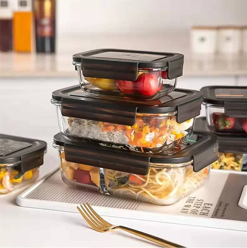 Meal Prep Bowl - กล่องข้าวแก้วไมโครเวฟแบบมีช่องแบ่ง กล่องเบนโตะทนความร้อน พร้อมฝาปิด กล่องเก็บอาหาร ปิดผนึก สำหรับเตรียมอาหาร