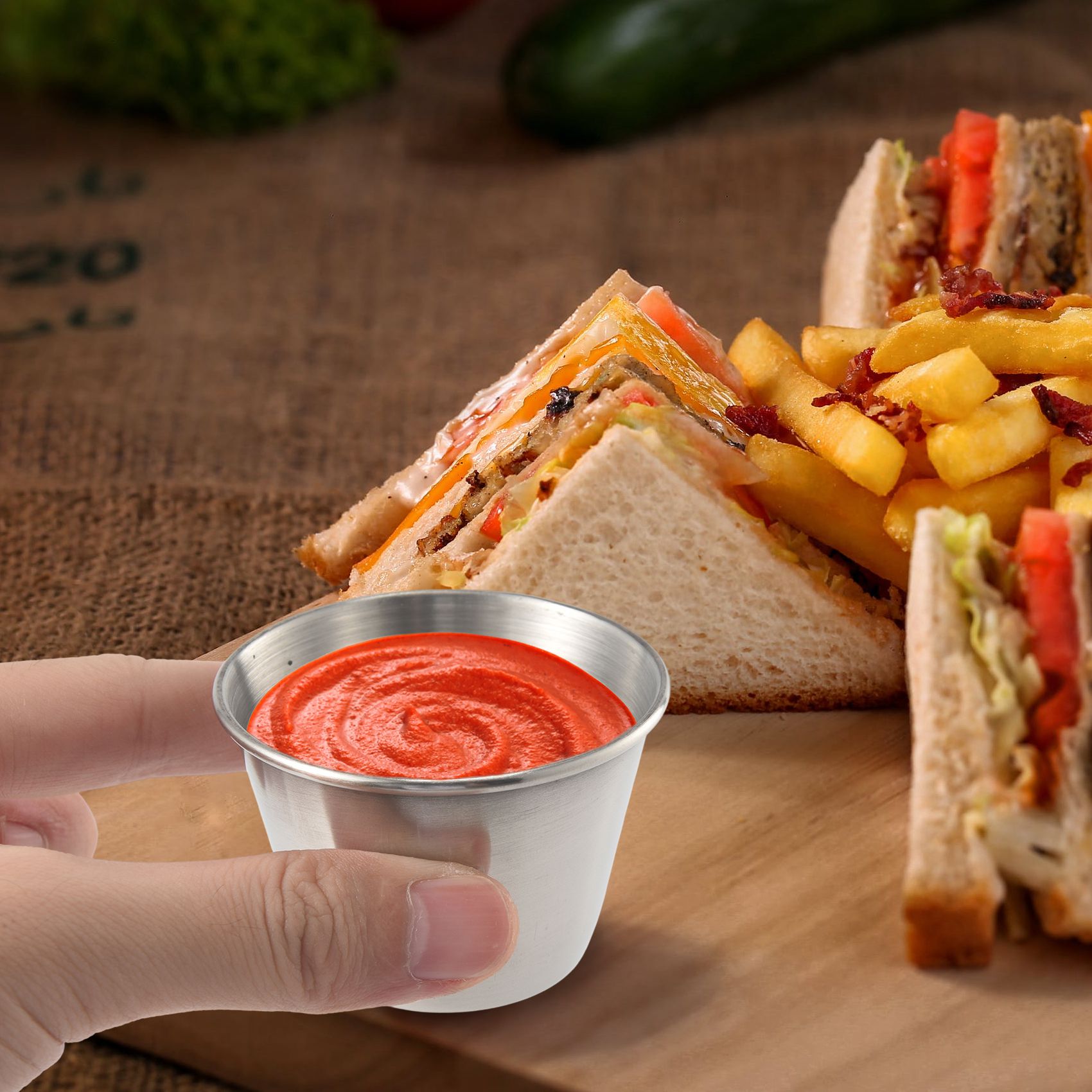 Sauce Dipping Cup - ABJI-ชุด 12 ชิ้น - ถ้วยซอสและเครื่องปรุงรสสแตนเลสขัดเงาคุณภาพพรีเมียม ถ้วยใส่เครื่องเทศ