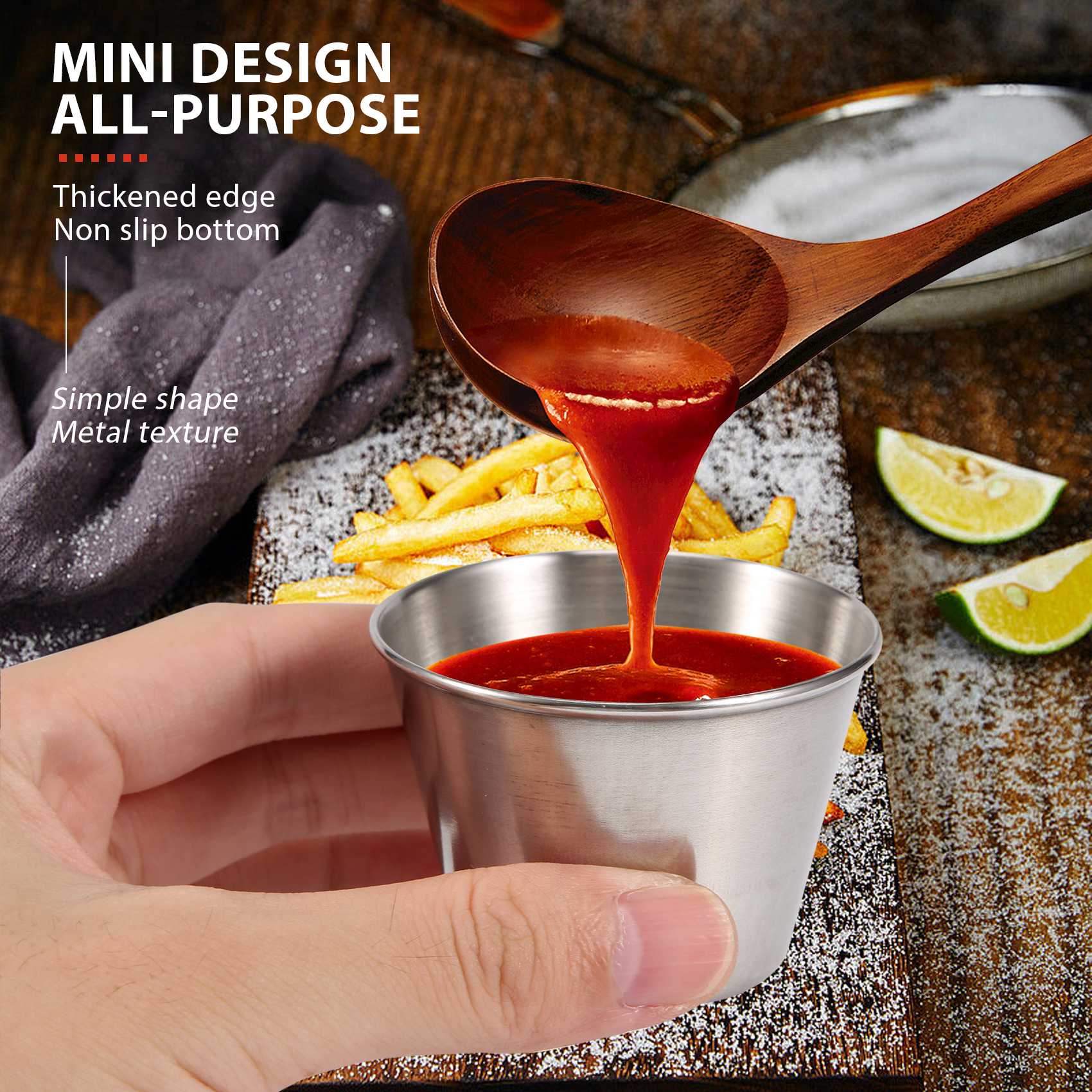 Sauce Dipping Cup - A44I-1 แพ็ค 10 ชิ้น - ถ้วยซอสสแตนเลสขัดเงาคุณภาพพรีเมียม