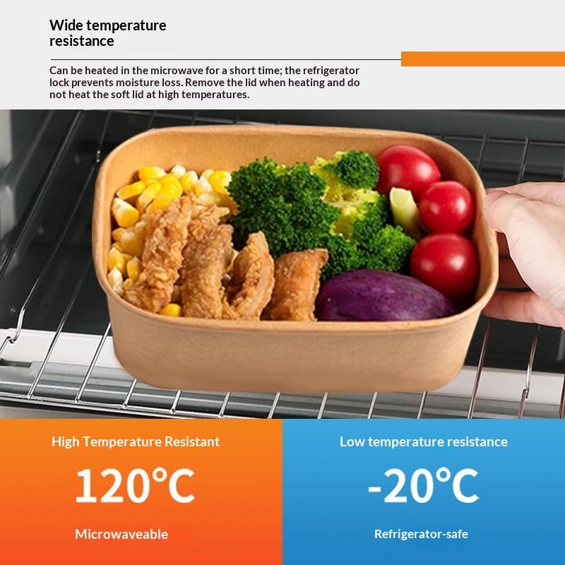Meal Prep Bowl - 10 ชิ้น/เซ็ตกล่องอาหารกลางวันแบบใช้แล้วทิ้งกระดาษคราฟท์กล่องอาหารกลางวันทรงสี่เหลี่ยมกล่องบรรจุอาหารจานด่วนชามกระดาษพร้อมฝาปิดกล่องเบนโตะในครัวเรือน