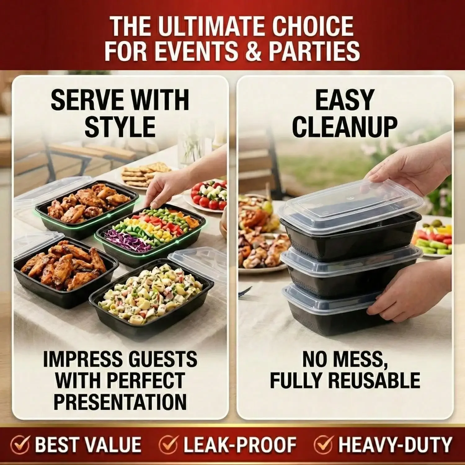 10/100 ชิ้น กล่องอาหารสี่เหลี่ - Meal Prep Kitchen บทวิจารณ์และราคา